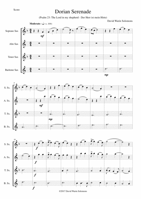 Free Sheet Music Dorian Serenade The Lord Is My Shepherd For Saxophone Quartet