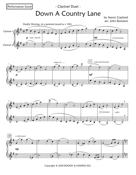 Down A Country Lane Clarinet Duet Sheet Music