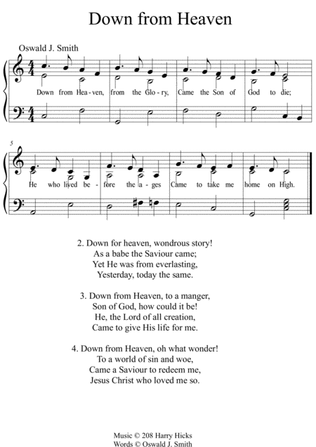 Down From Heaven A New Tune To A Wonderful Oswald Smith Hymn Sheet Music