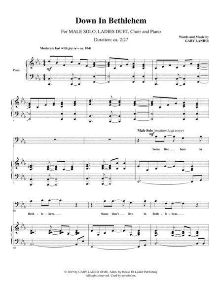 Down In Bethlehem Choir Solo Duet With Piano Sheet Music