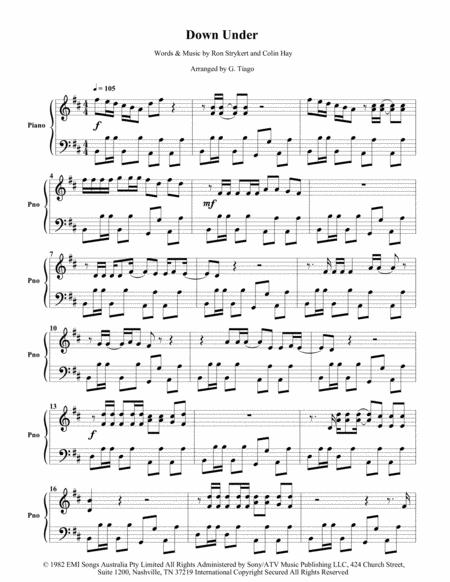 Free Sheet Music Down Under Piano Solo