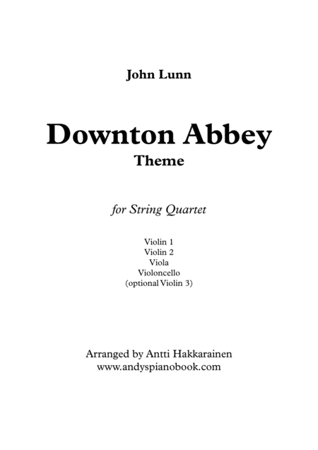 Downton Abbey Theme String Quartet Sheet Music