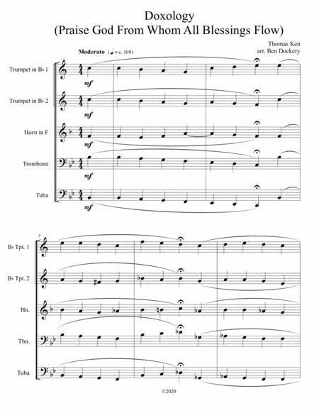 Free Sheet Music Doxology Jazz Harmonization For Brass Quintet Praise God From Whom All Blessings Flow