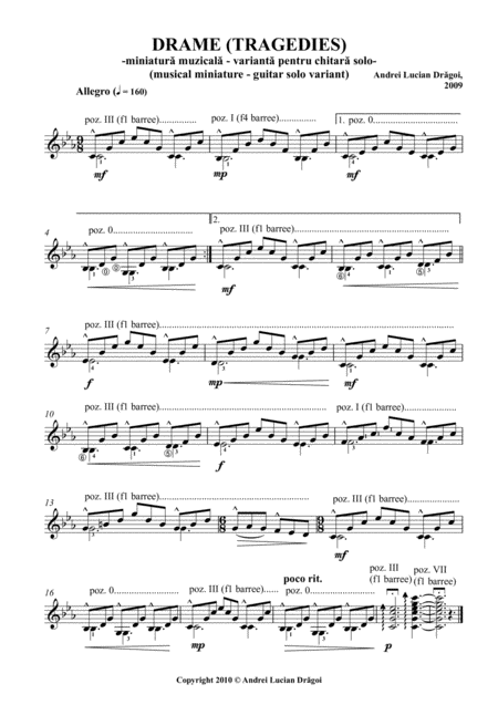 Drame Tragedies Miniatur Muzical Musical Miniature Variant Chitar Solo Pentru Ncep Tori N Do Minor Beginner Guitar Solo Variant In C Minor From Guitar Sheet Music