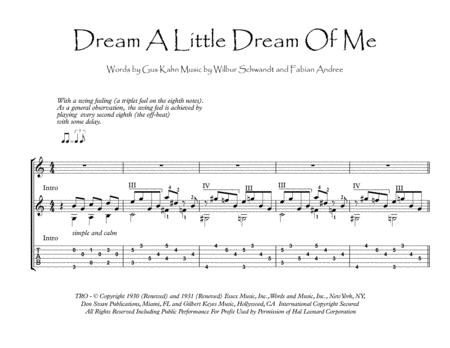 Dream A Little Dream Of Me Acoustic Guitar Sheet Music