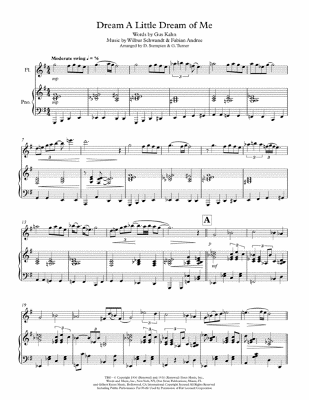 Free Sheet Music Dream A Little Dream Of Me For Flute Solo With Piano Accompaniment Ella Fitzgerald Louis Armstrong