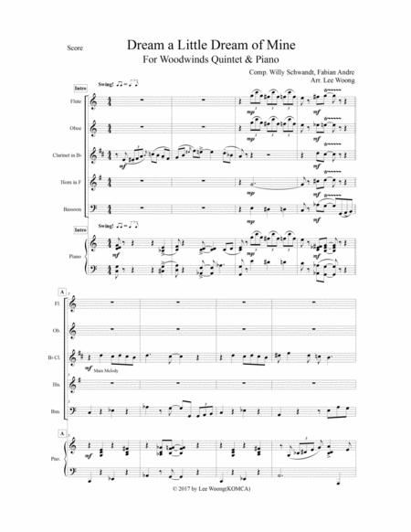 Free Sheet Music Dream A Little Dream Of Mine For Woodwind Quintet Piano