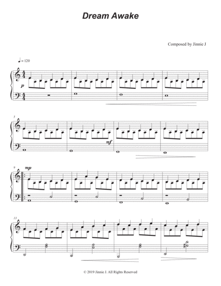 Dream Awake Original Piano Composition Sheet Music