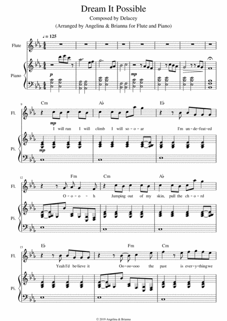 Free Sheet Music Dream It Possible For Flute And Piano