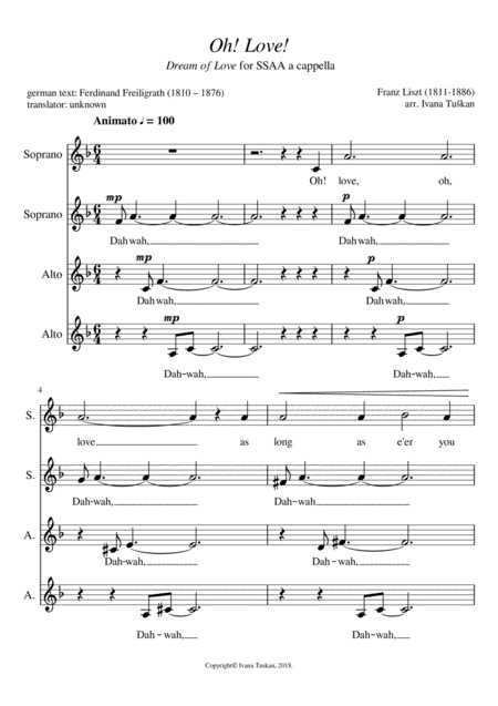 Dream Of Love Ssaa F Major Sheet Music