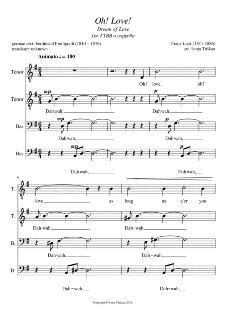 Dream Of Love Ttbb G Major Sheet Music