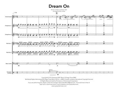 Free Sheet Music Dream On Aerosmith For Percussion Ensemble