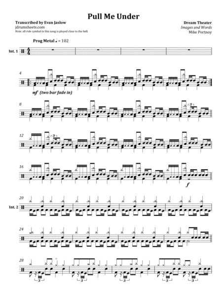 Dream Theater Images And Words Full Drum Transcription Sheet Music