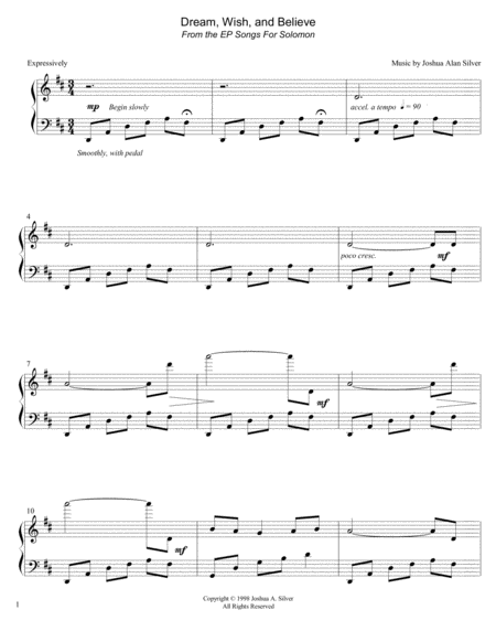 Free Sheet Music Dream Wish And Believe