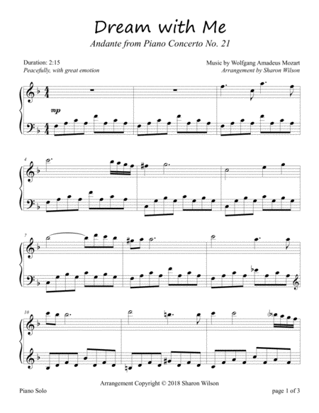 Dream With Me Andante From Piano Concerto No 21 Sheet Music