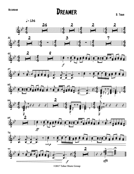 Free Sheet Music Dreamer Accordion