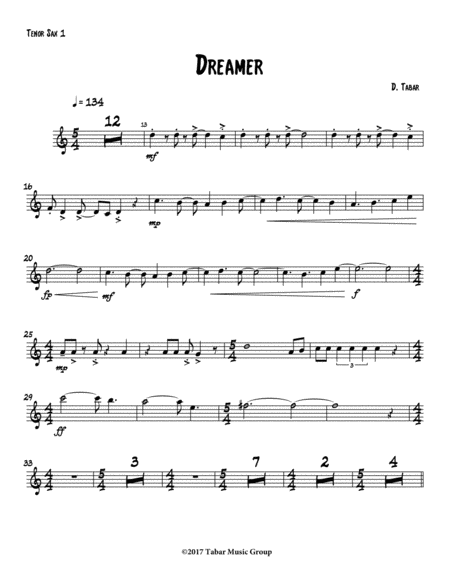 Free Sheet Music Dreamer Tenor Sax 1