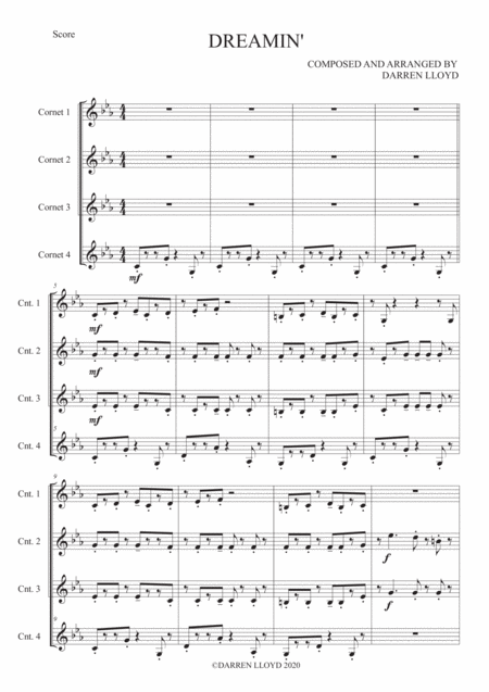 Free Sheet Music Dreamin Cornet Quartet