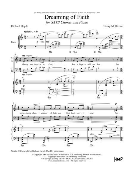 Free Sheet Music Dreaming Of Faith