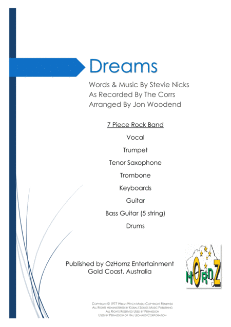 Dreams 7 Piece Horn Chart Sheet Music