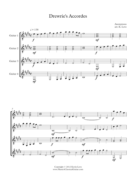 Drewries Accordes Guitar Quartet Score And Parts Sheet Music