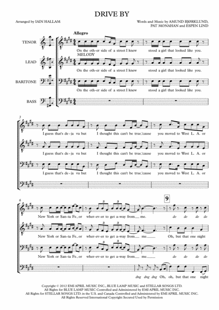 Free Sheet Music Drive By Ttbb A Cappella