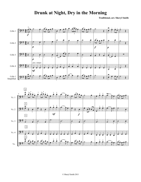 Drunk At Night Dry In The Morning For Beginner Cello Quartet Four Cellos Sheet Music