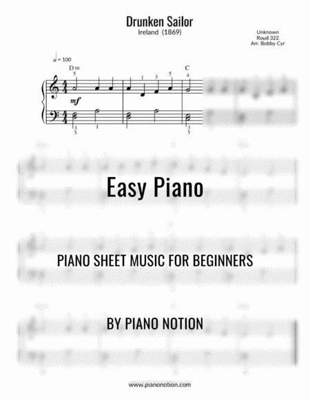 Drunken Sailor Easy Piano Solo Sheet Music