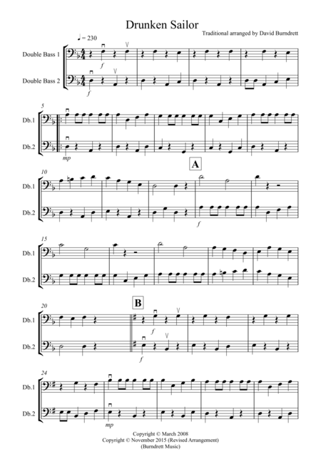 Free Sheet Music Drunken Sailor For Double Bass Duet