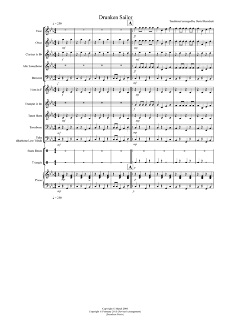 Free Sheet Music Drunken Sailor For School Concert Band