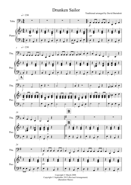 Drunken Sailor For Tuba And Piano Sheet Music