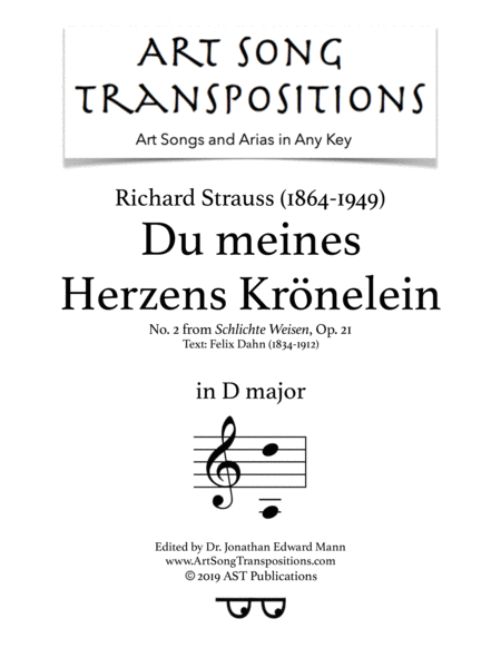 Du Meines Herzens Krnelein Op 21 No 2 D Major Sheet Music