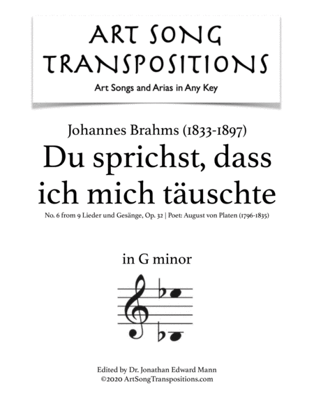 Du Sprichst Dass Ich Mich Tauschte Op 32 No 6 Transposed To G Minor Sheet Music