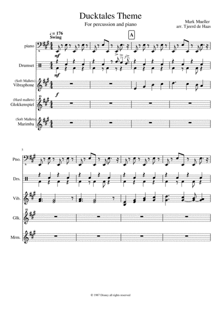 Free Sheet Music Ducktales Intro For Percussion And Piano