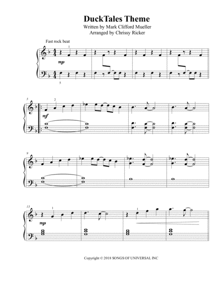 Ducktales Theme Easy Piano Sheet Music