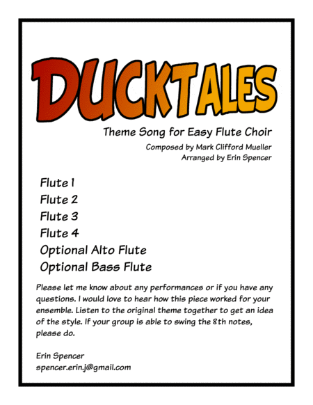 Free Sheet Music Ducktales Theme Song For Easy Flute Choir