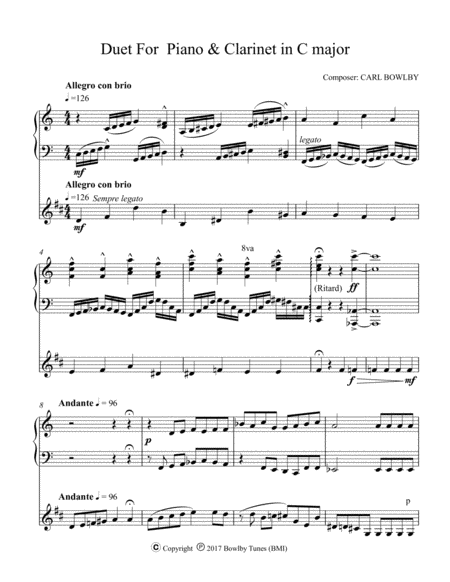 Duet For Piano And B Flat Clarinet Sheet Music