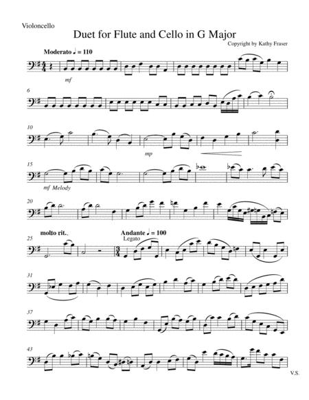 Duet In G Major For Flute And Cello Sheet Music