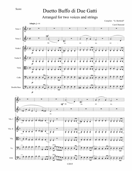 Duetto Buffo De Due Gatti Arranged For Two Voices And String Orchestra Score Sheet Music