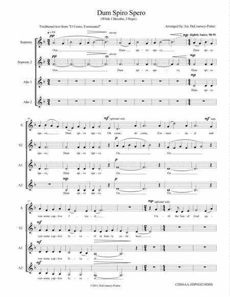 Dum Spiro Spero O Come Emmanuel Sheet Music