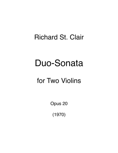 Duo Sonata For Two Violins Opus 20 1970 Sheet Music