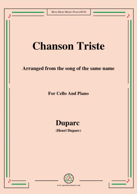 Free Sheet Music Duparc Chanson Triste For Cello And Piano