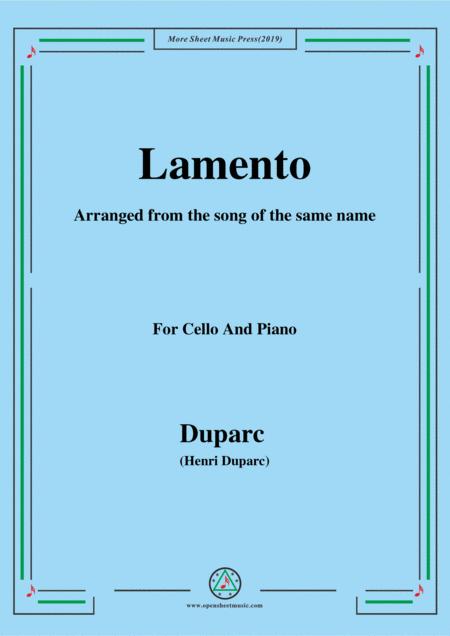 Free Sheet Music Duparc Lamento For Cello And Piano