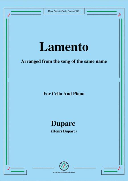 Duparc Lamento For Cello And Piano Sheet Music