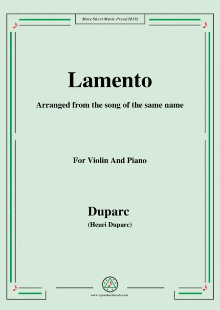 Free Sheet Music Duparc Lamento For Violin And Piano