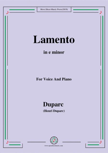 Duparc Lamento In E Minor For Violin And Piano Sheet Music