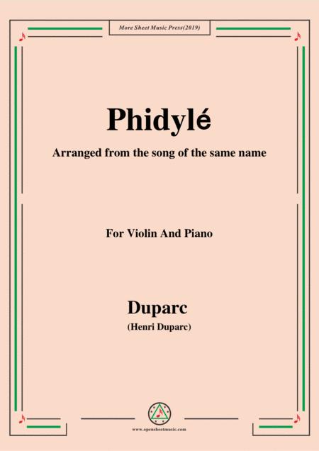 Duparc Phidyl For Violin And Piano For Voice And Piano Sheet Music