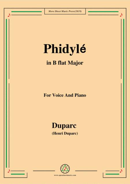 Duparc Phidyl In B Flat Major For Voice And Piano Sheet Music