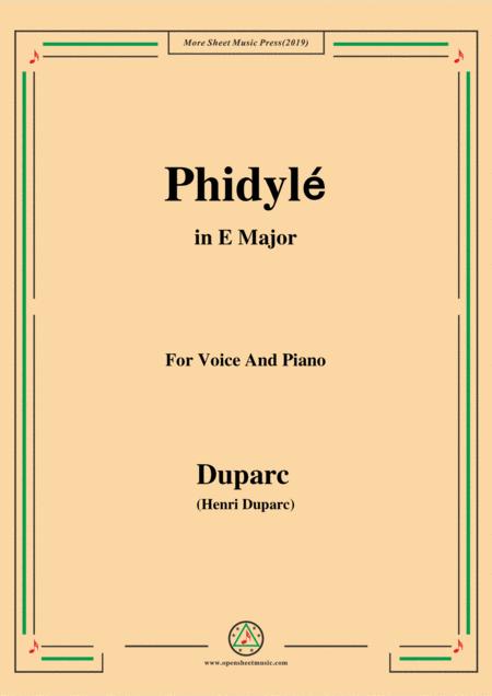 Free Sheet Music Duparc Phidyl In E Major For Voice And Piano