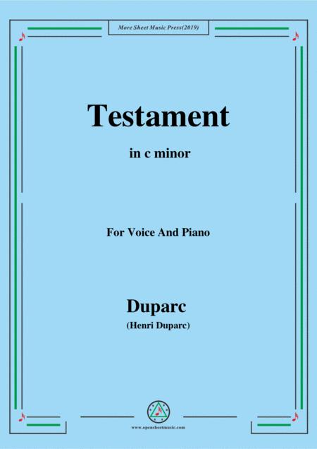 Free Sheet Music Duparc Testament In C Minor For Voice And Piano